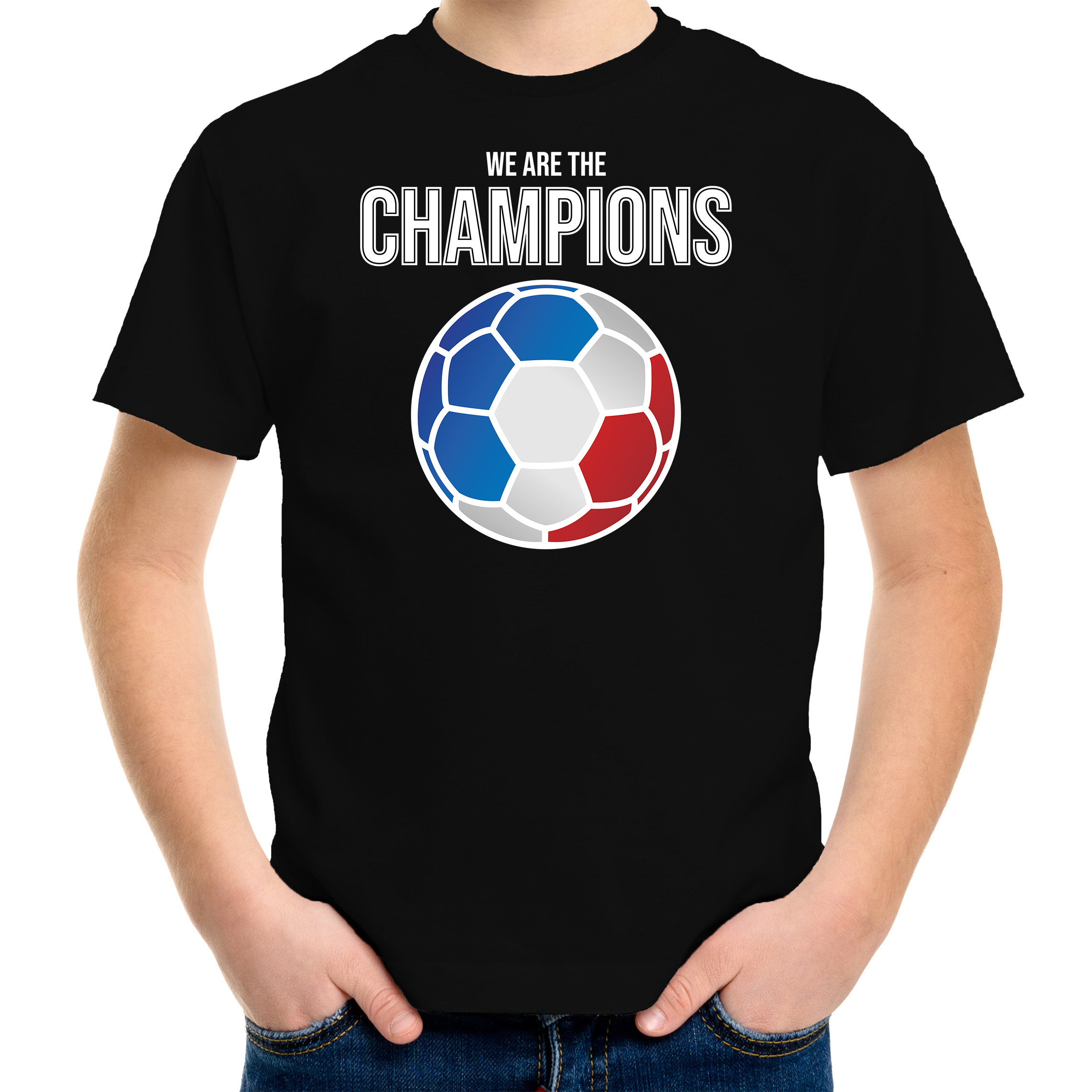 Tsjechie EK- WK supporter t-shirt we are the champions met Tsjechische voetbal zwart kinderen
