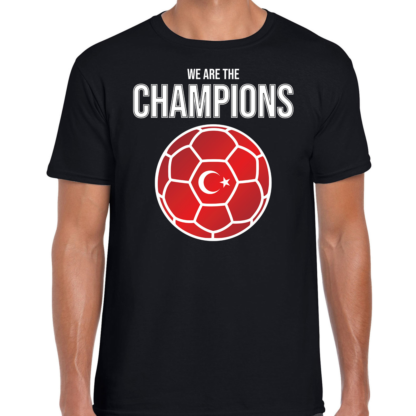 Turkije EK- WK supporter t-shirt we are the champions met Turkse voetbal zwart heren