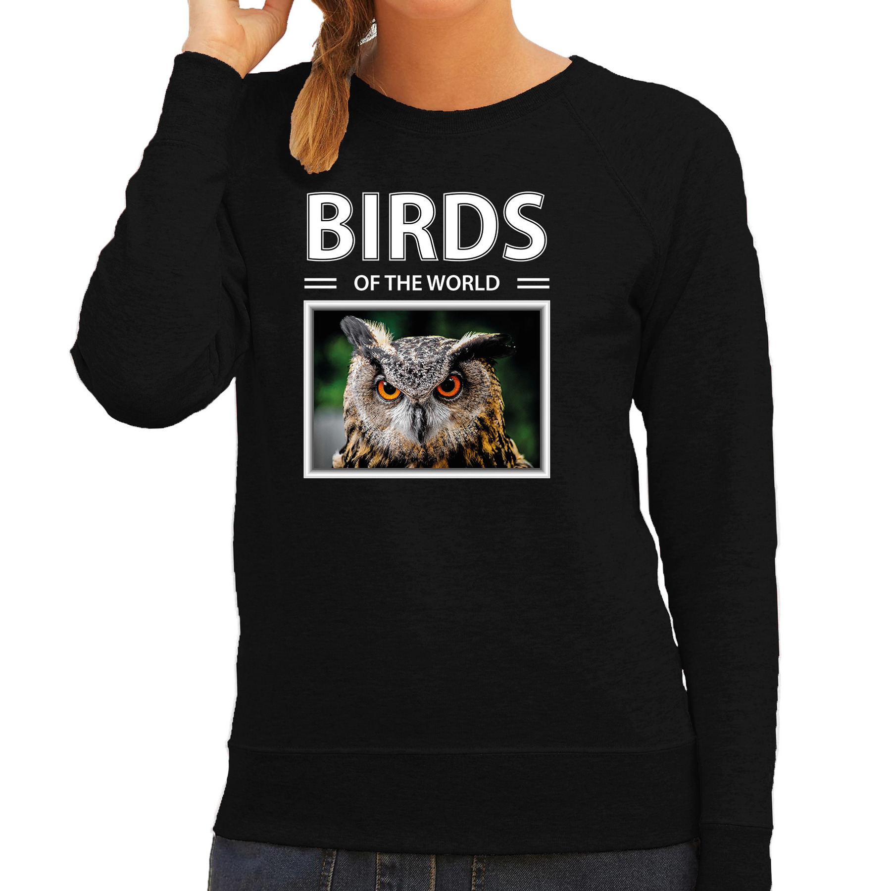 Uilen sweater-trui met dieren foto birds of the world zwart voor dames