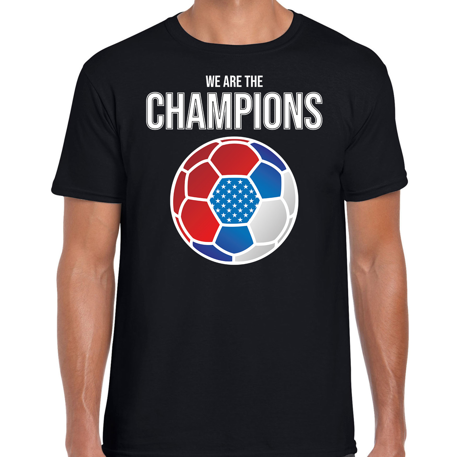 USA EK- WK supporter t-shirt we are the champions met USA voetbal zwart heren