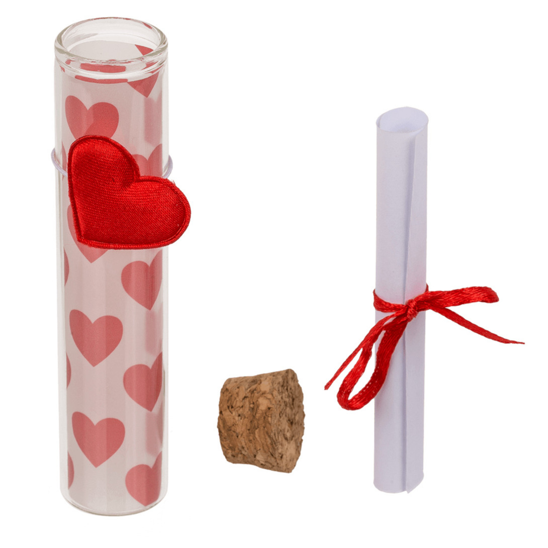 Valentijn hartjes cadeau hartjes flesje van glas met boodschap 11 cm