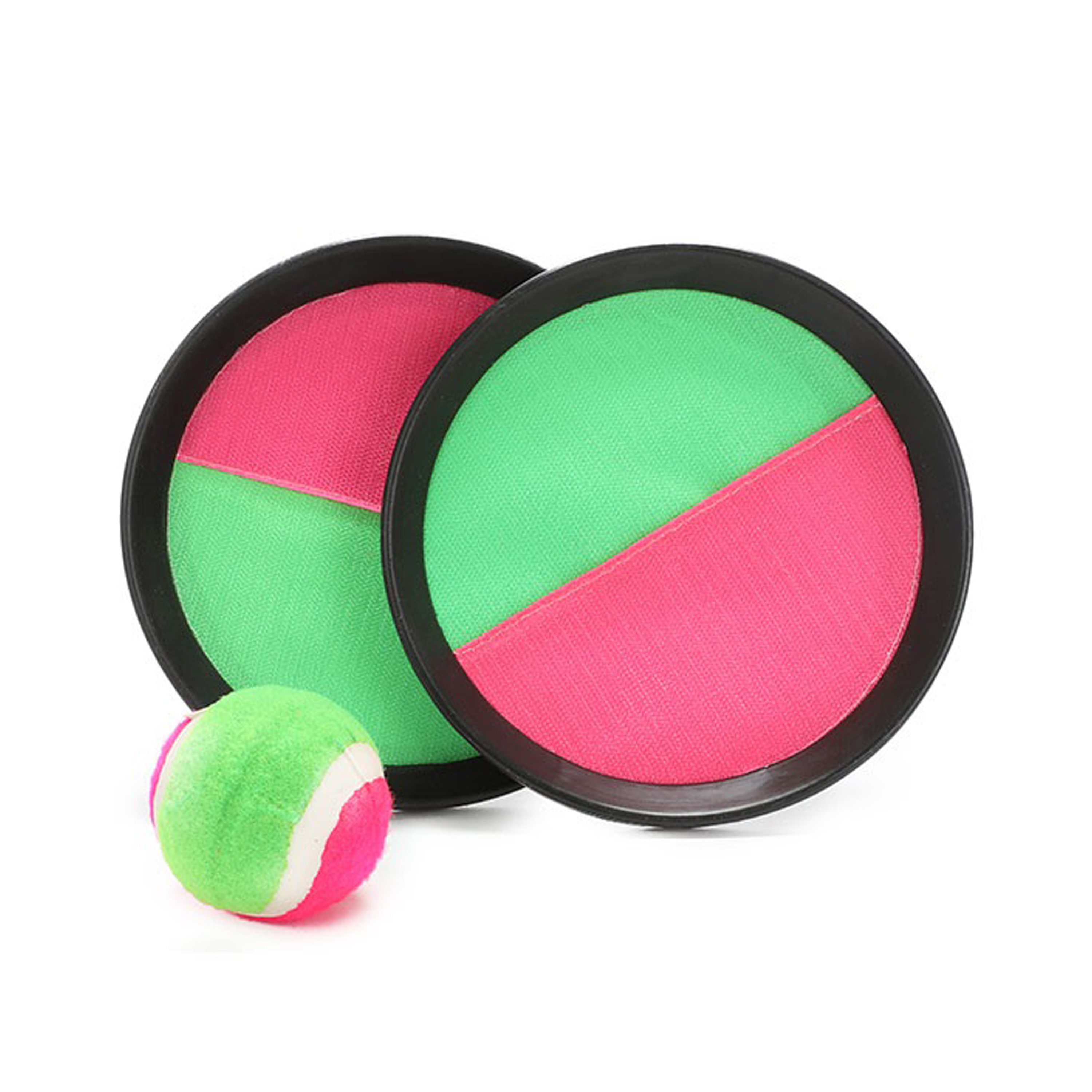 Vangbalspel met klittenband groen-roze 2 schilden en bal buiten-strand spellen