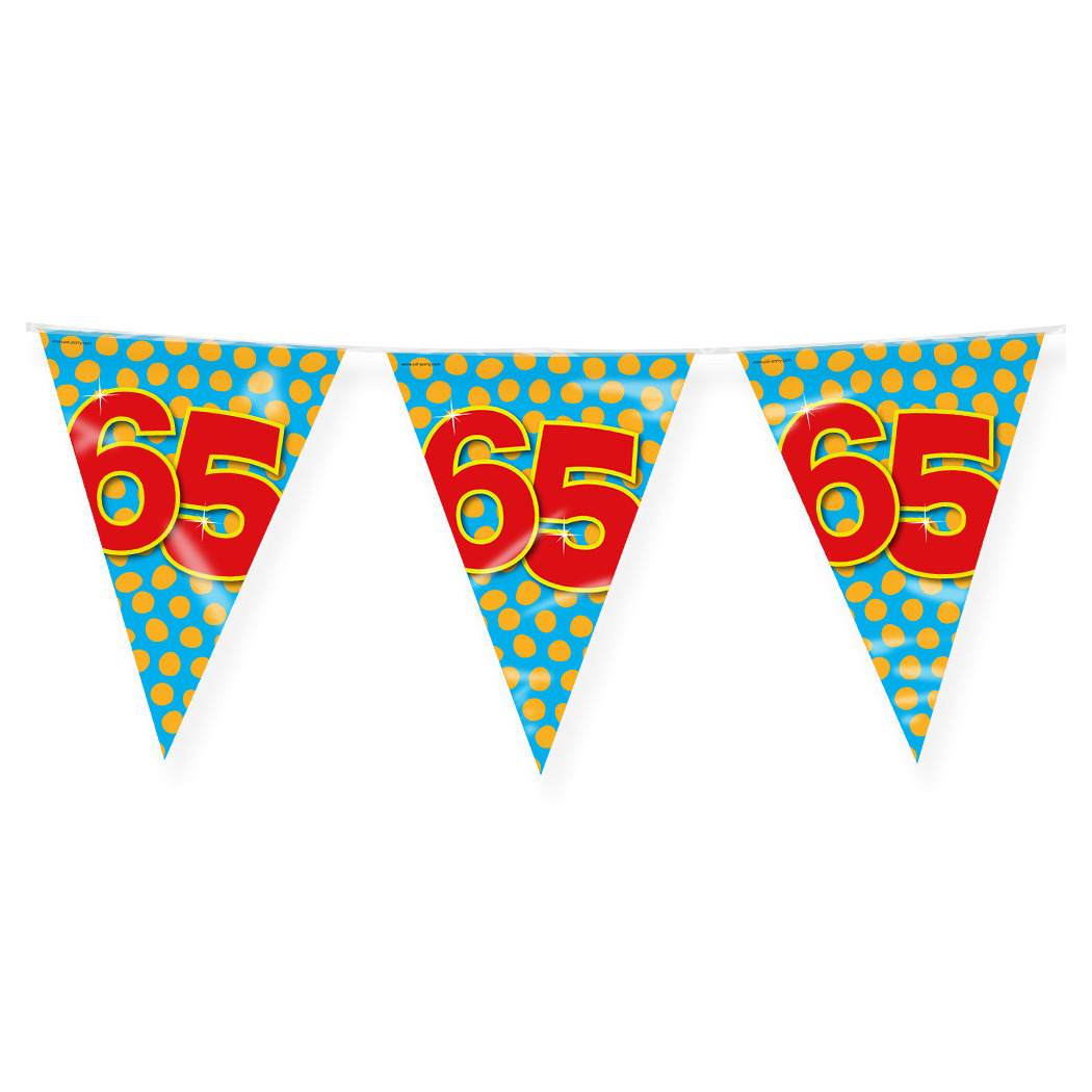 Verjaardag 65 jaar thema Vlaggetjes Feestversiering 10m Folie Dubbelzijdig