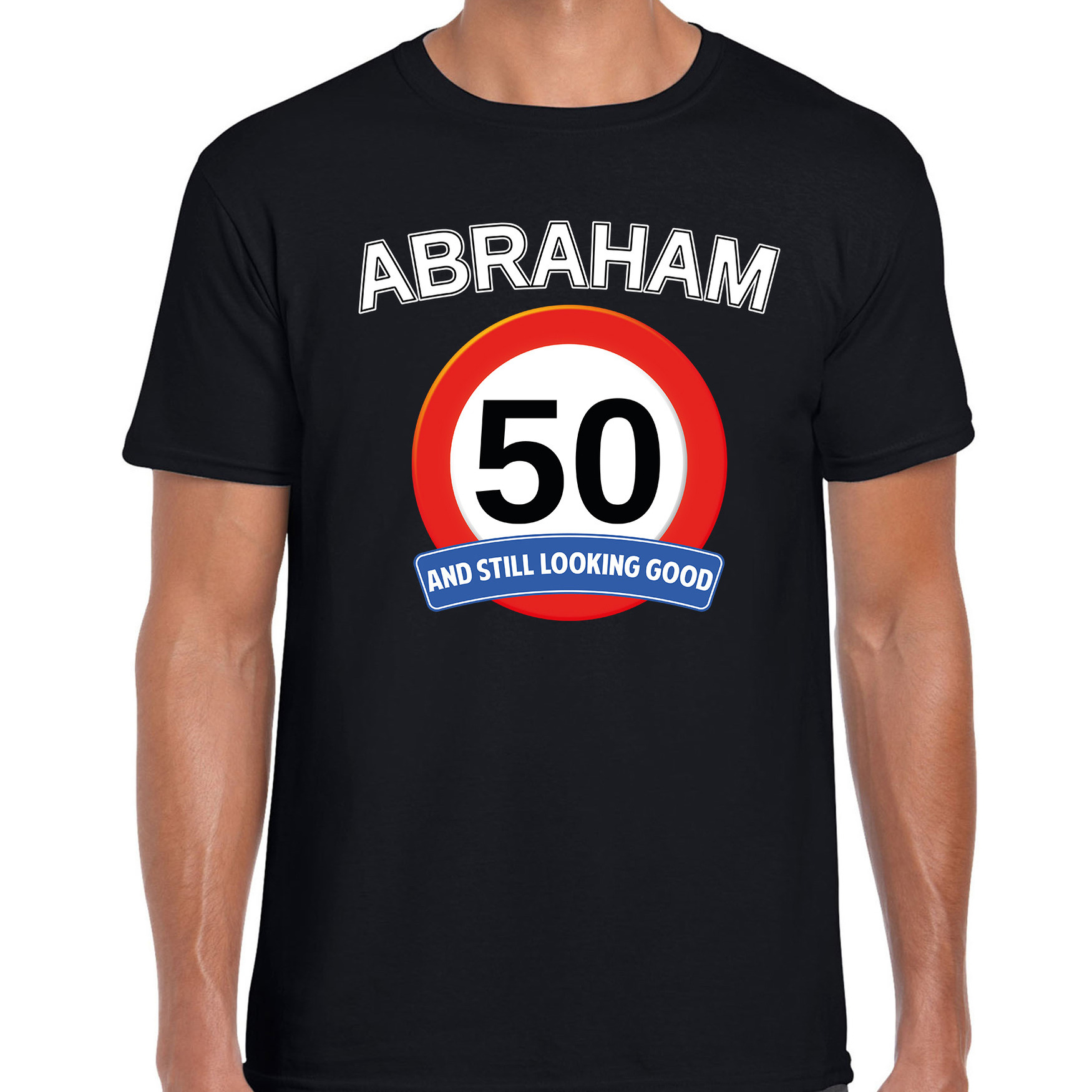 Verjaardag cadeau t-shirt verkeersbord 50 jaar Abraham zwart voor heren