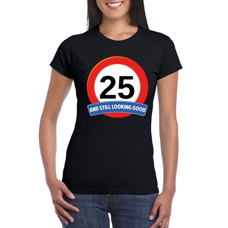 Verkeersbord 25 jaar t-shirt zwart dames