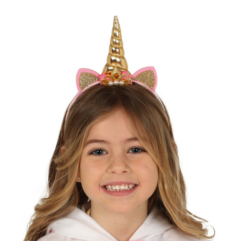Verkleed haarband Unicorn/eenhoorn - goud gekleurd - kinderen/meisjes