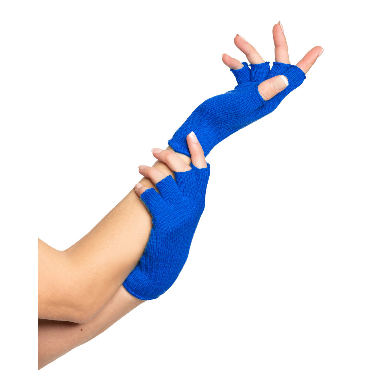Verkleed handschoenen vingerloos blauw one size voor volwassenen