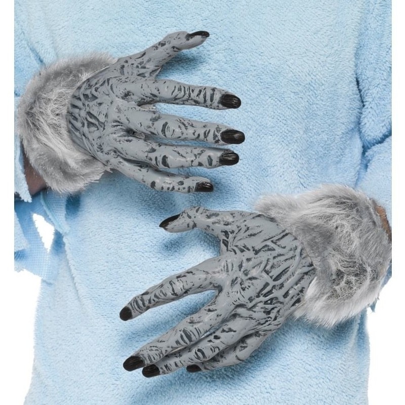 Verkleed handschoenen weerwolf grijs