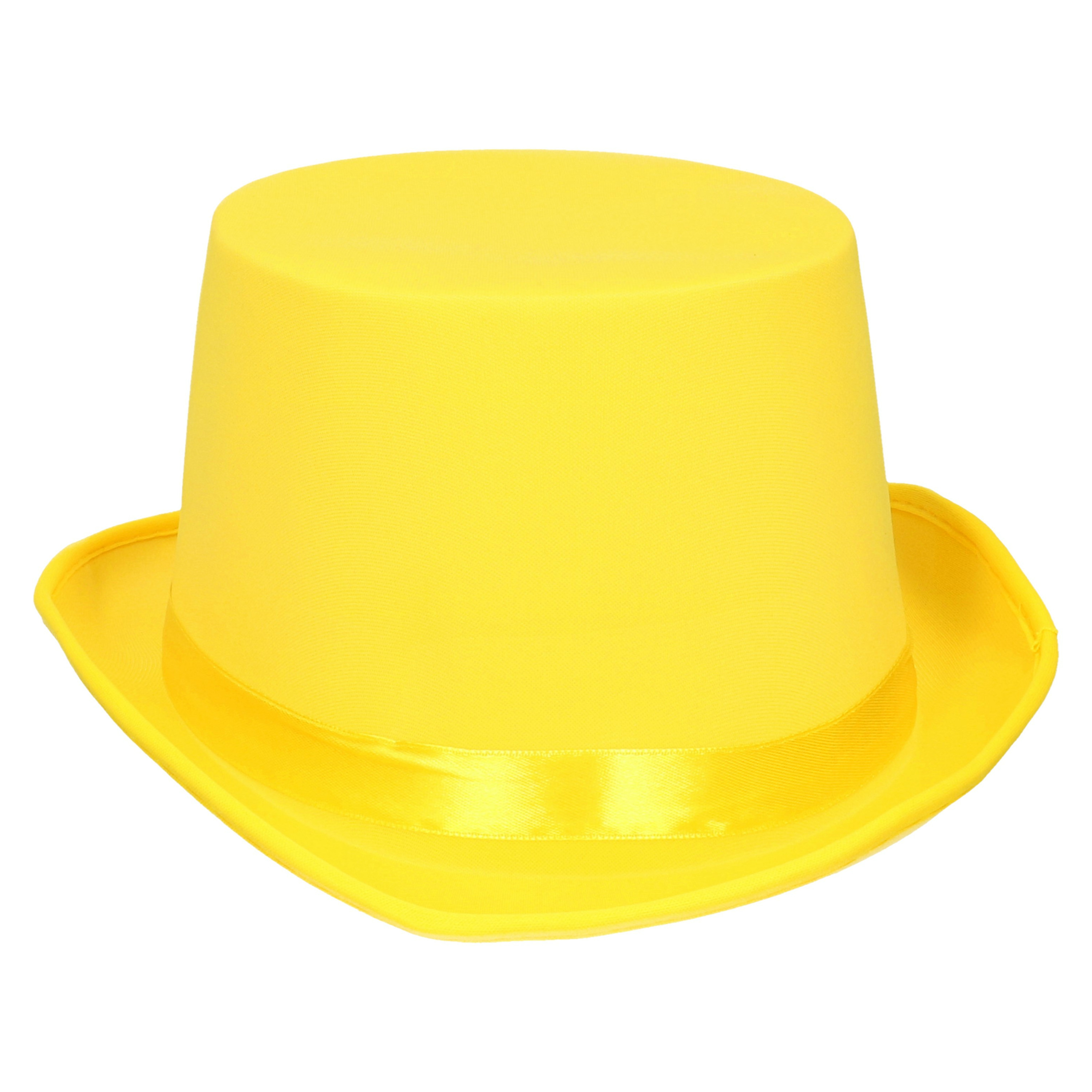 Verkleed hoge hoed geel voor volwassenen carnaval kleuren thema accessoires