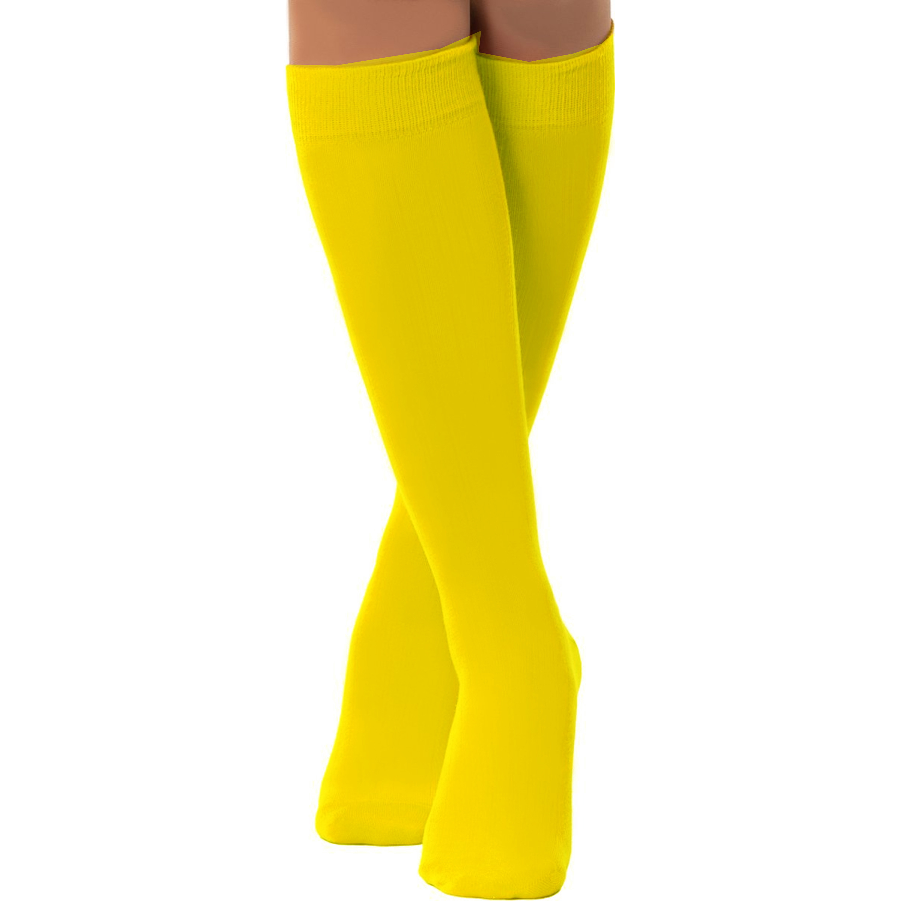 Verkleed kniesokken-kousen geel one size voor dames