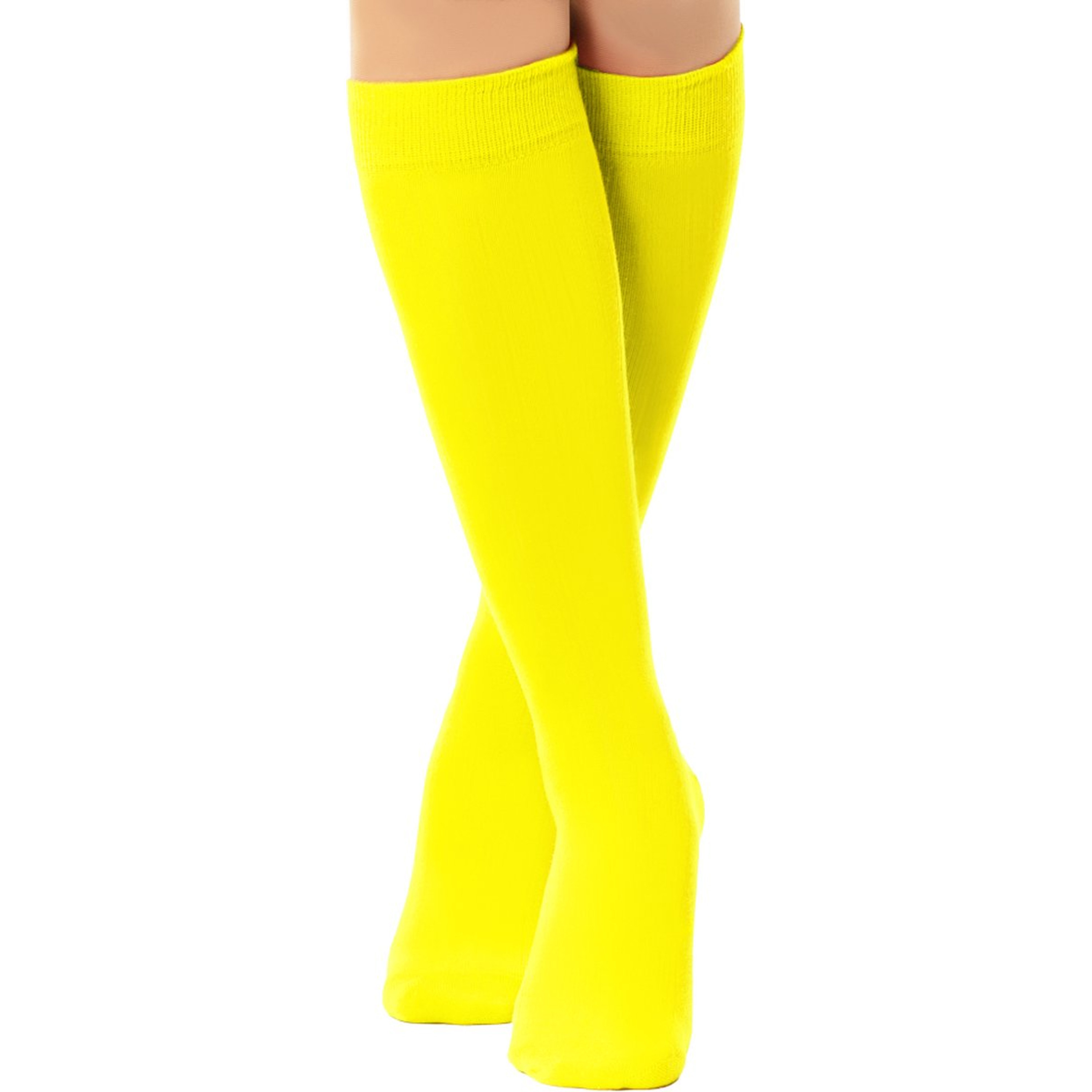 Verkleed kniesokken-kousen neon geel- one size voor dames