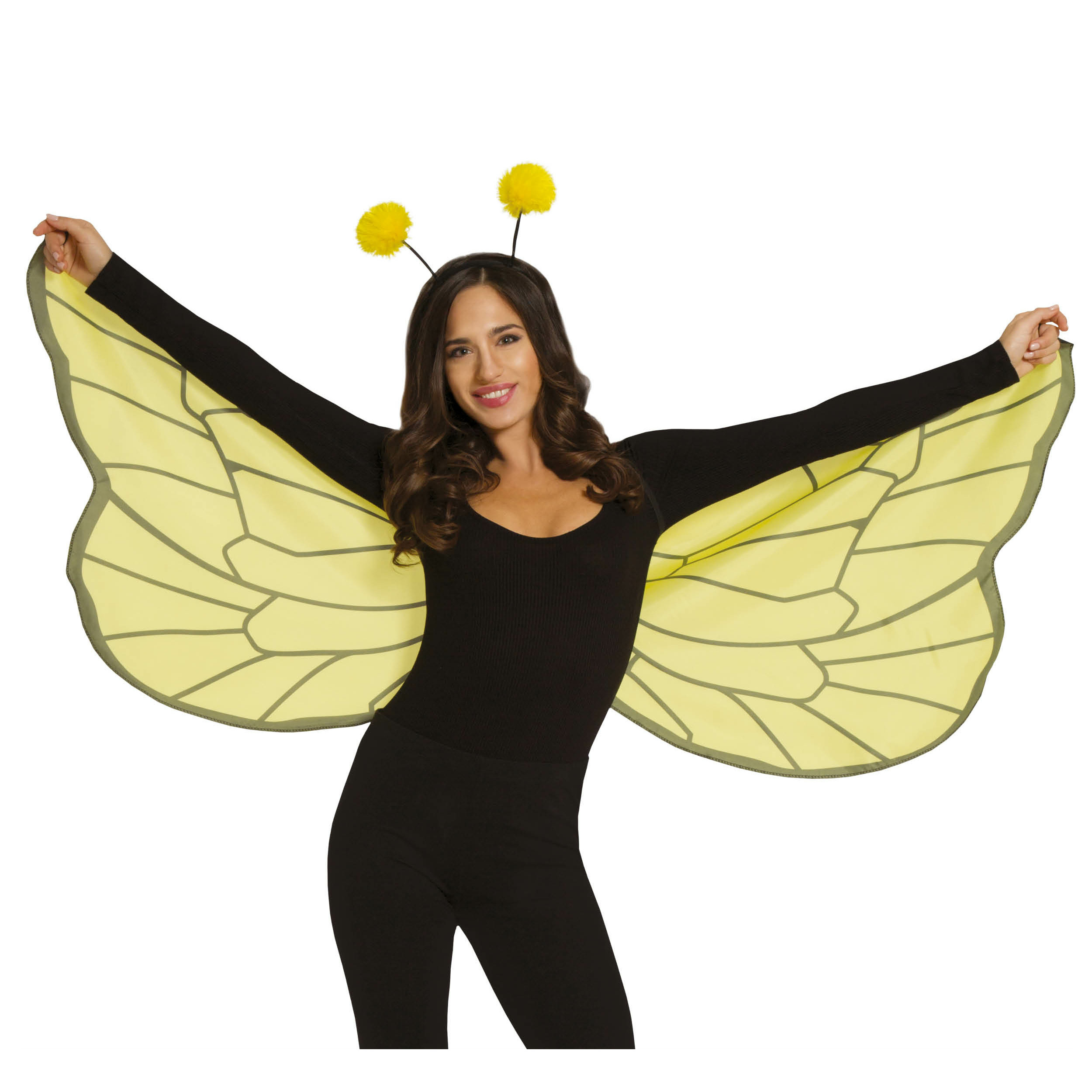 Verkleed set bij-vlinder vleugels-diadeem geel dames-meisjes Carnavalskleding-accessoires