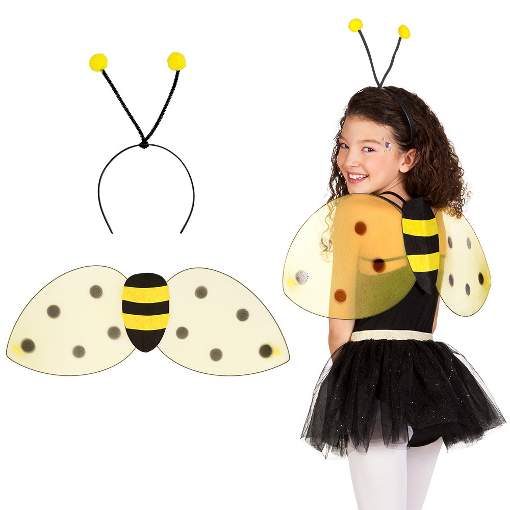 Verkleed set bijtje vleugels-diadeem geel kinderen Carnavalskleding