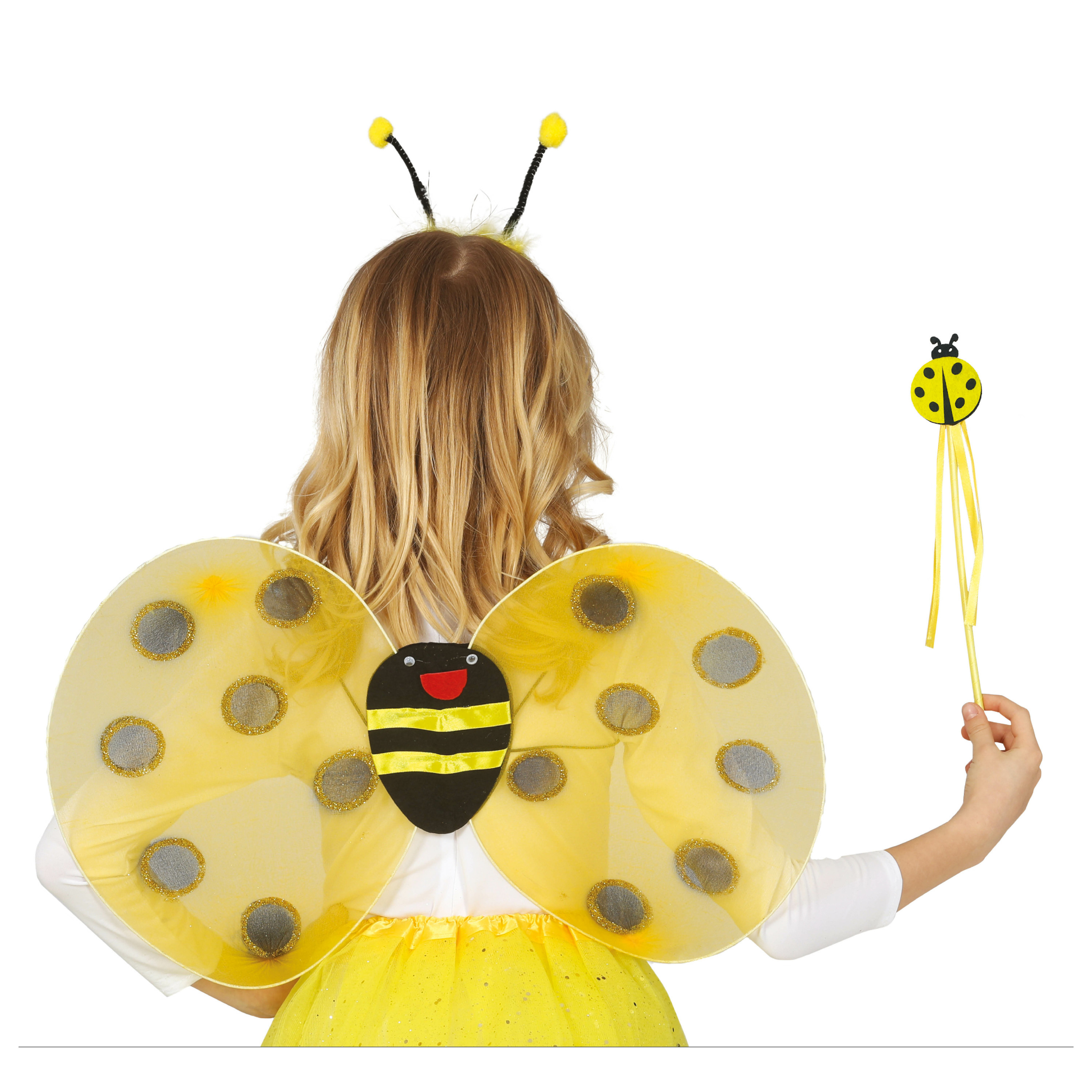 Verkleed set bijtje vleugels-diadeem-toverstokje geel kinderen Carnavalskleding-accessoires