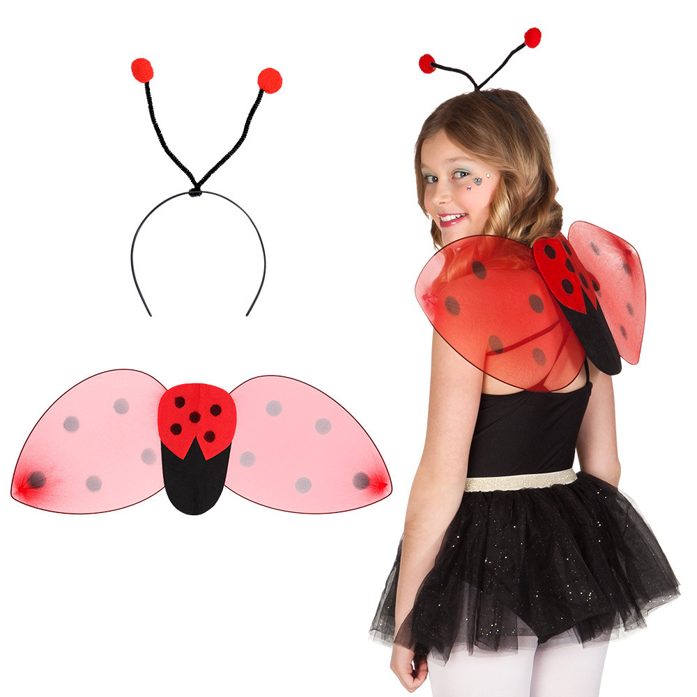 Verkleed set lieveheersbeestje vleugels-diadeem rood kinderen Carnavalskleding
