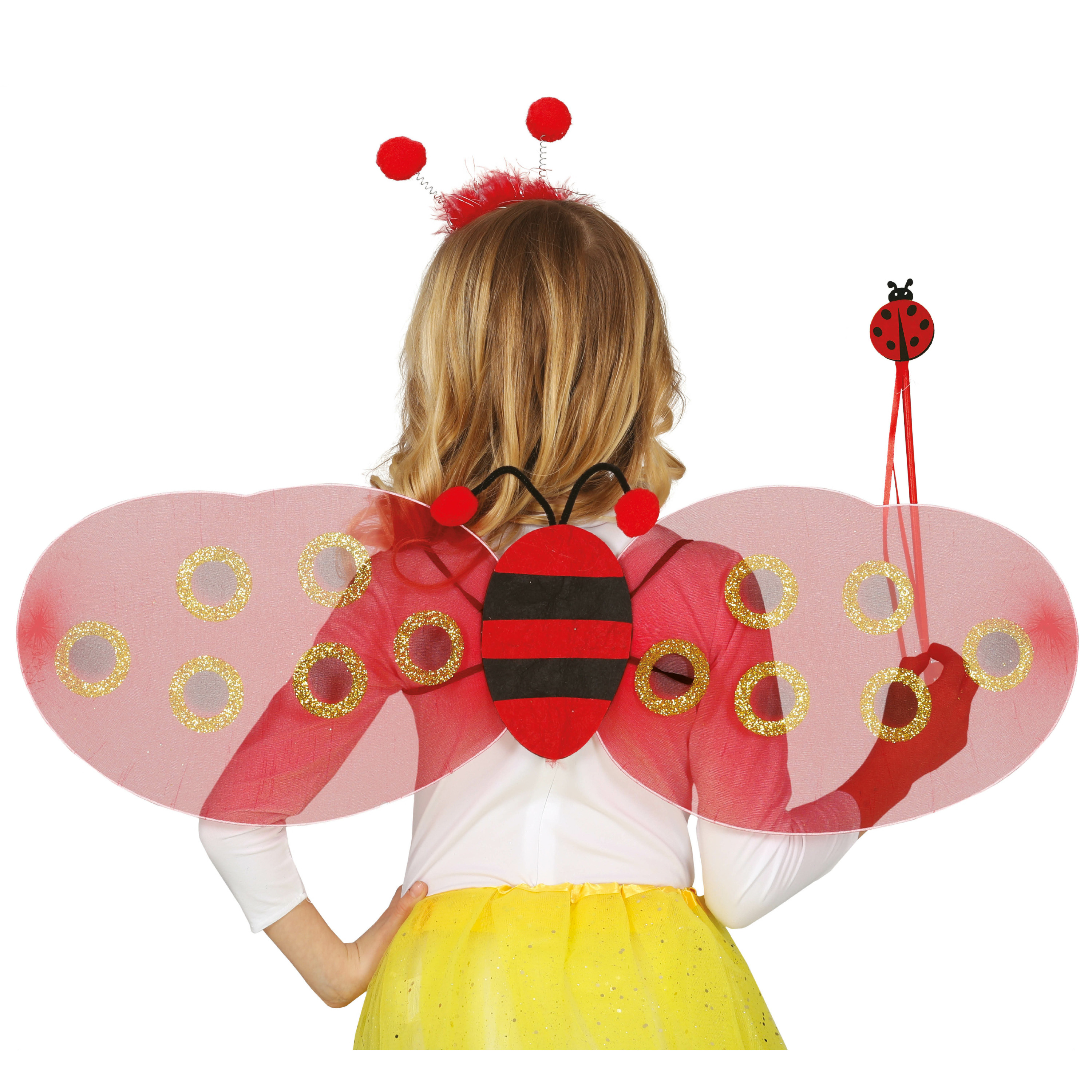 Verkleed set lieveheersbeestje vleugels-diadeem-toverstokje rood kinderen Carnavalskleding