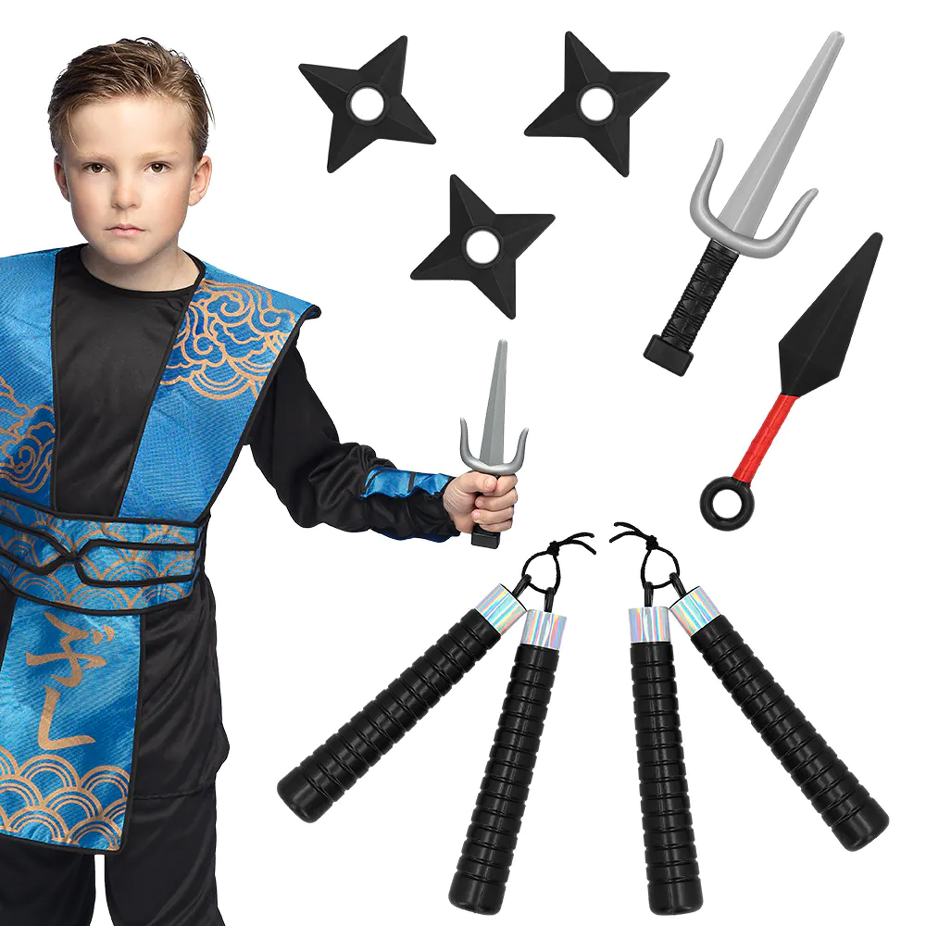 Verkleed speelgoed Ninja uitrusting wapens set 7 stuks kunststof voor kinderen-volwassenen