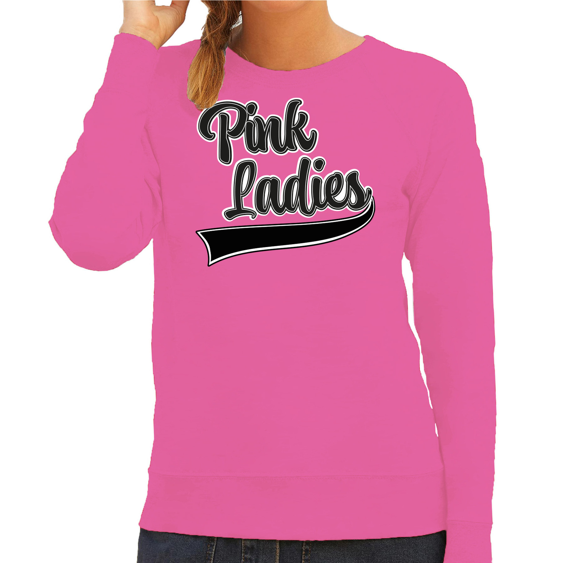 Verkleed sweater voor dames Pink Ladies roze Grease carnaval-themafeest