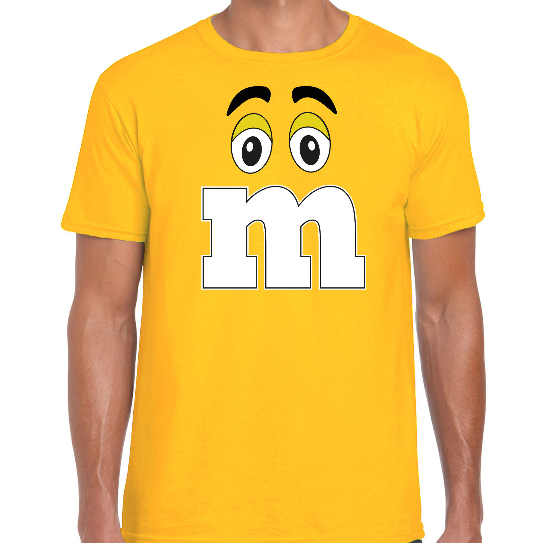 Verkleed t-shirt M voor heren geel carnaval-themafeest kostuum