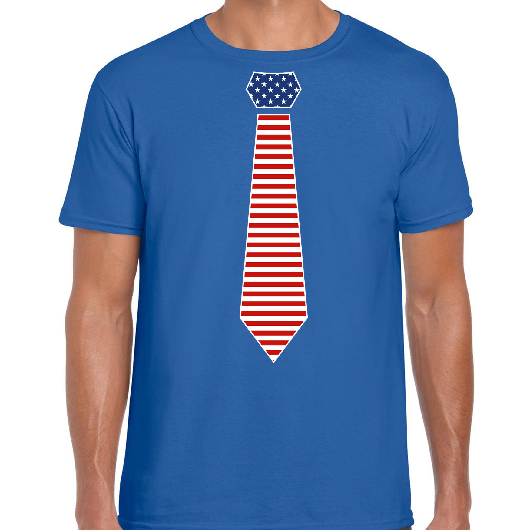 Verkleed t-shirt voor heren Amerikaanse stopdas blauw themafeest