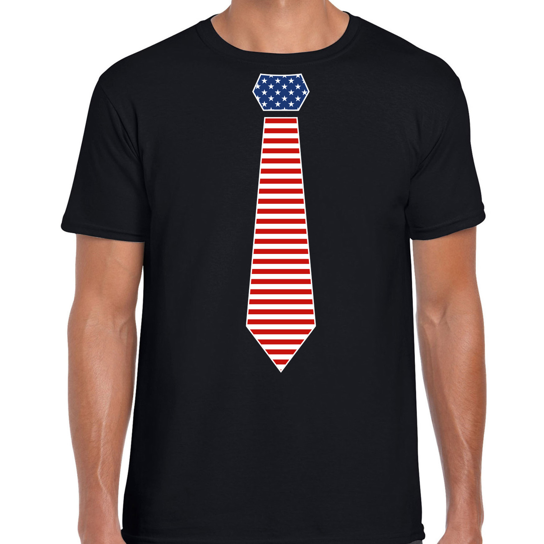 Verkleed t-shirt voor heren Amerikaanse stopdas zwart themafeest