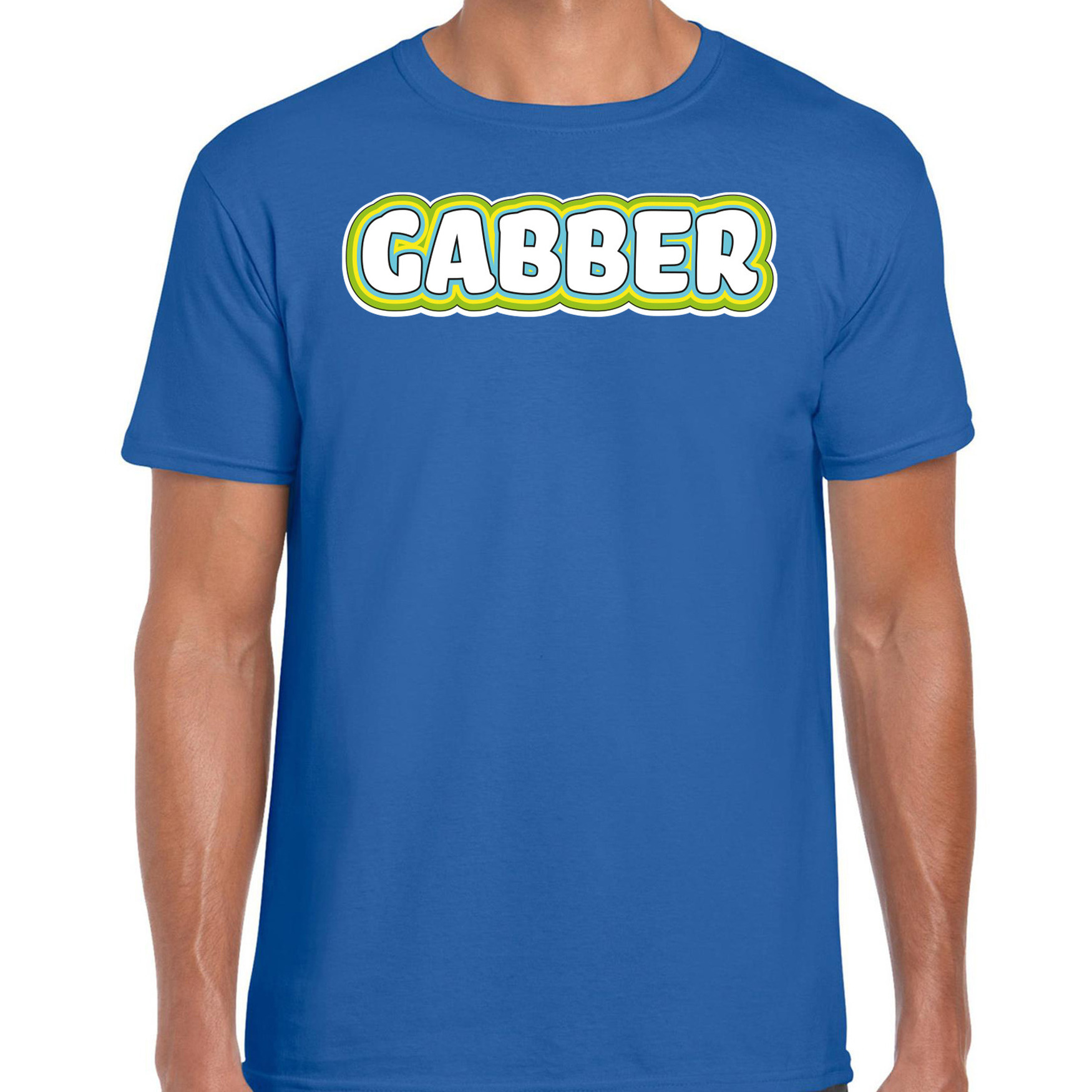 Verkleed t-shirt voor heren gabber blauw foute party-carnaval vriend-maat muziek