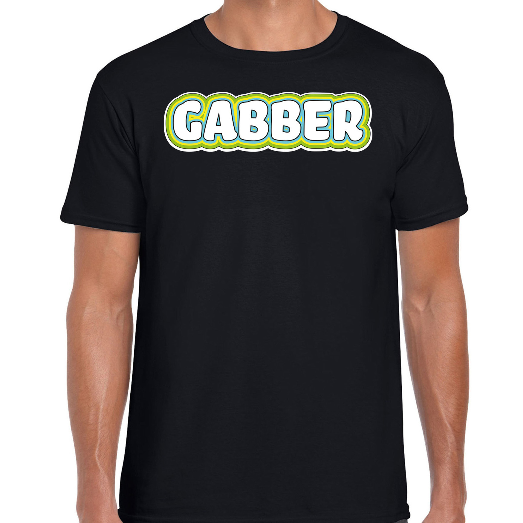 Verkleed t-shirt voor heren gabber zwart foute party-carnaval vriend-maat muziek