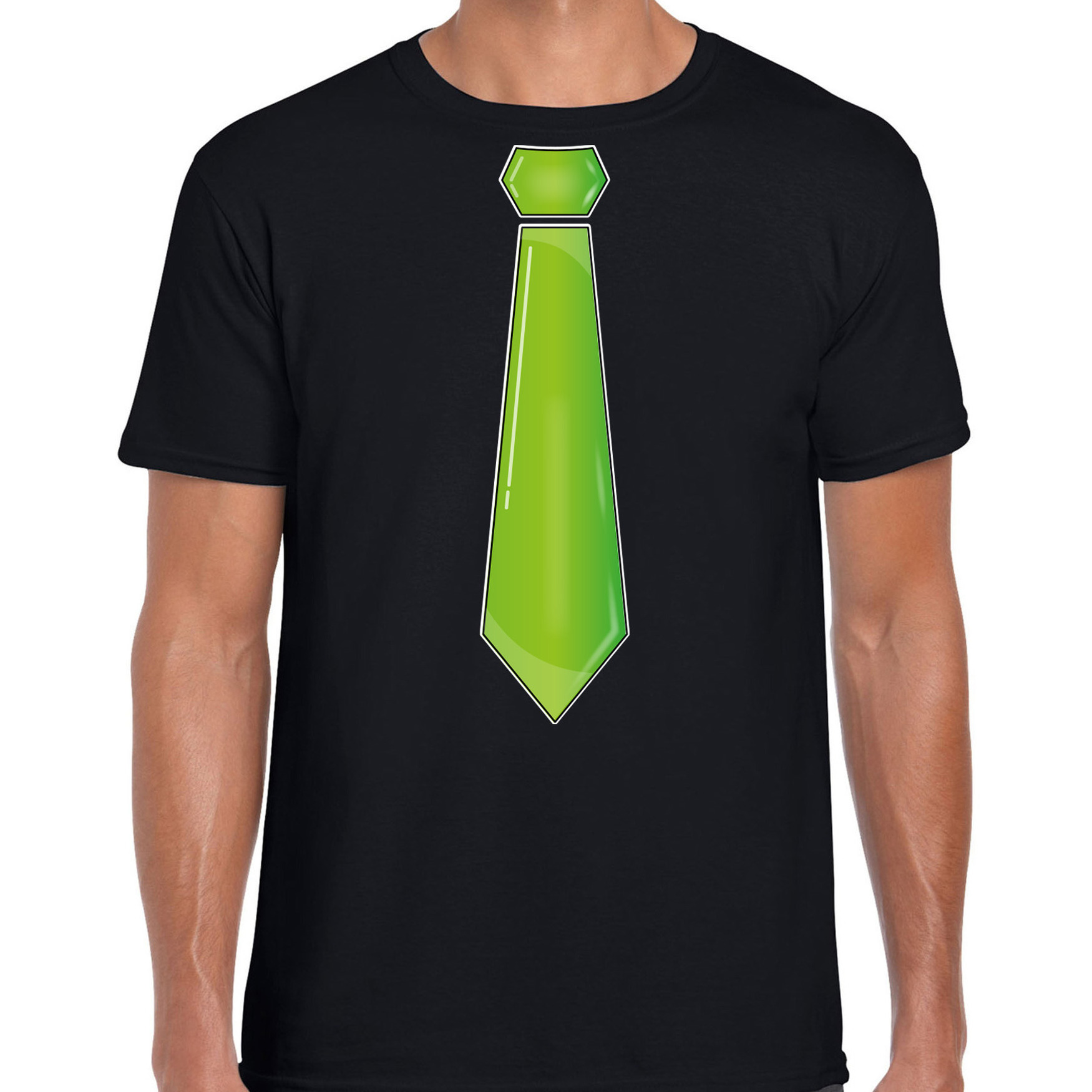 Verkleed t-shirt voor heren stropdas groen zwart carnaval foute party verkleedshirt