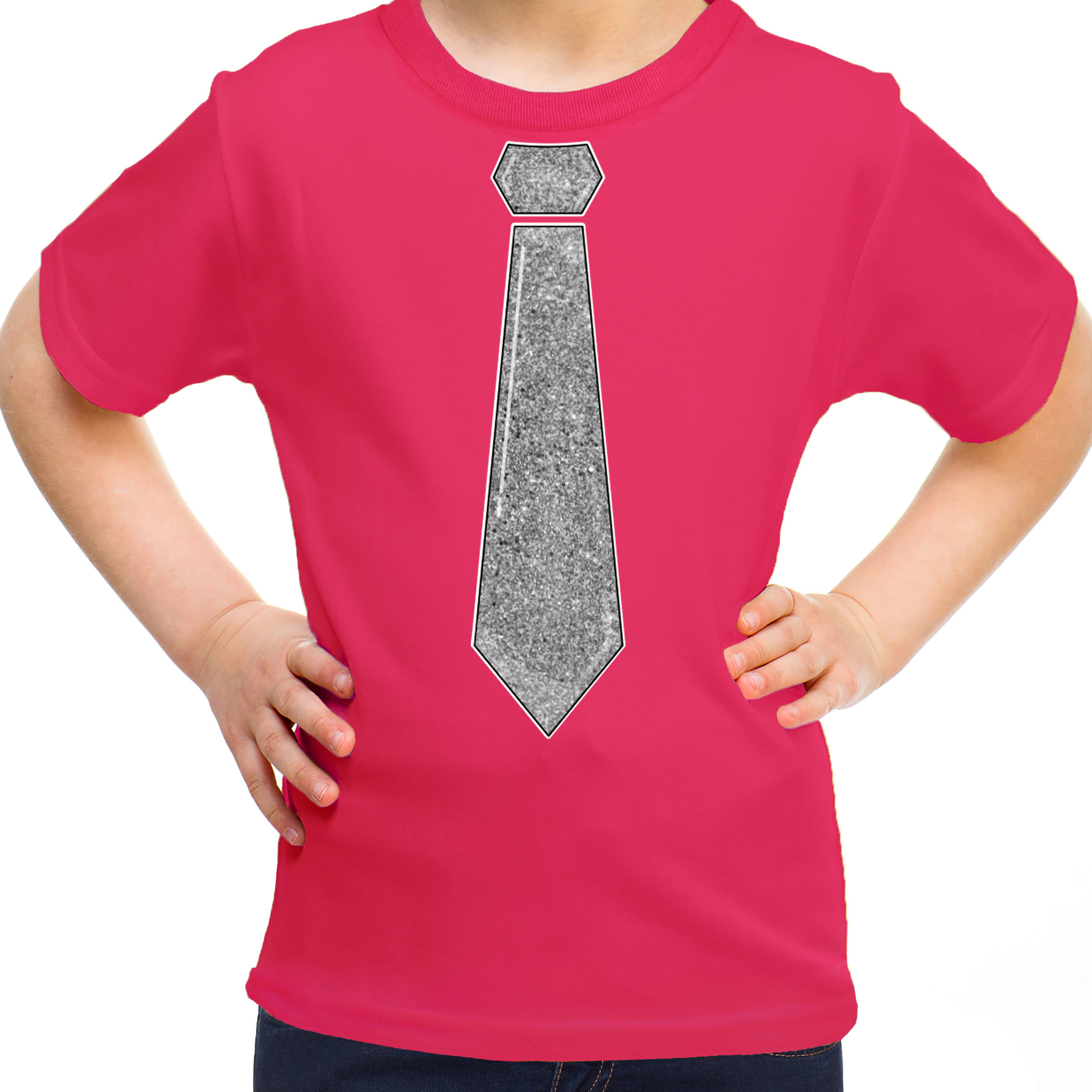 Verkleed t-shirt voor kinderen glitter stropdas roze meisje carnaval-themafeest kostuum