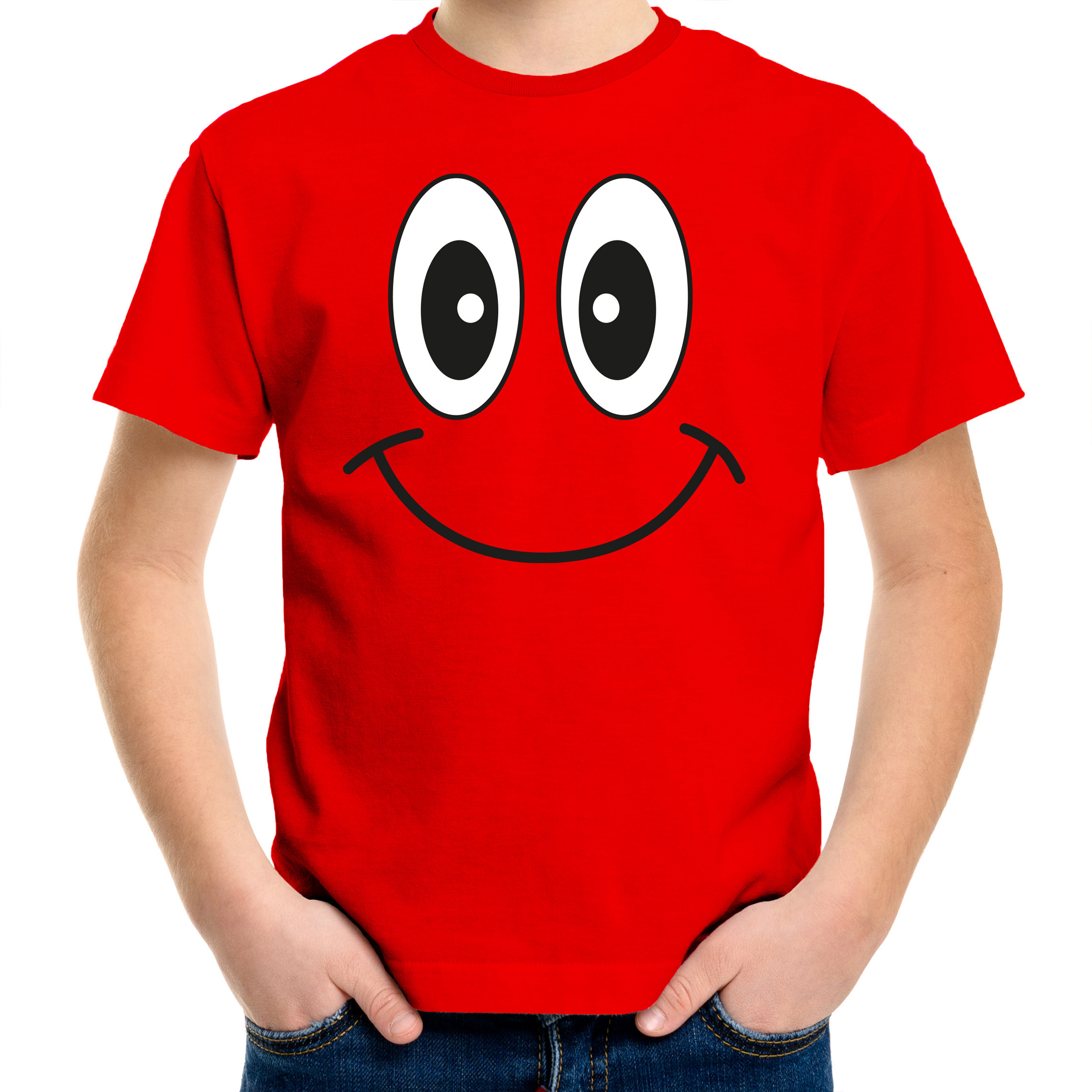 Verkleed t-shirt voor kinderen-jongens smiley rood feestkleding