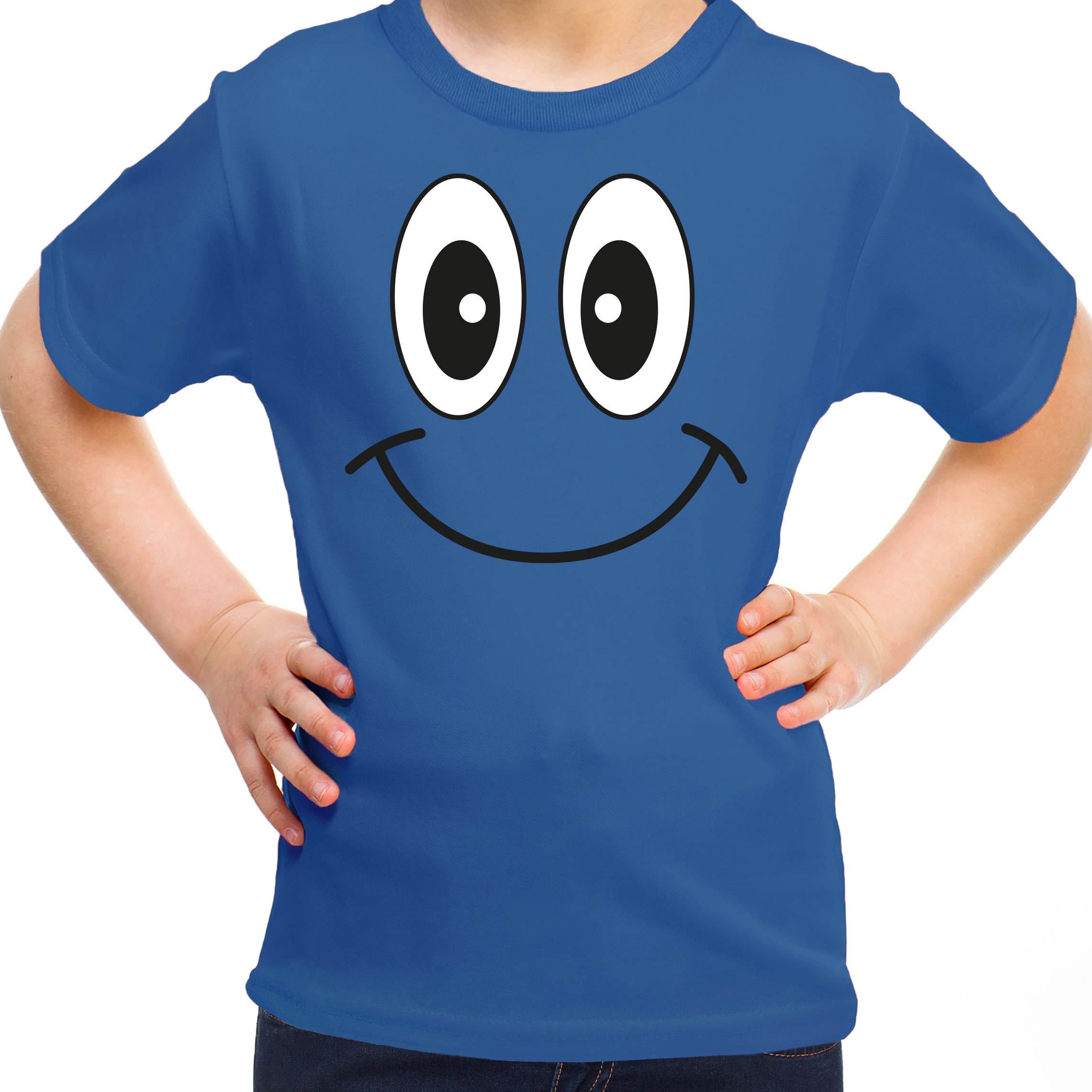 Verkleed t-shirt voor kinderen-meisje smiley blauw feestkleding