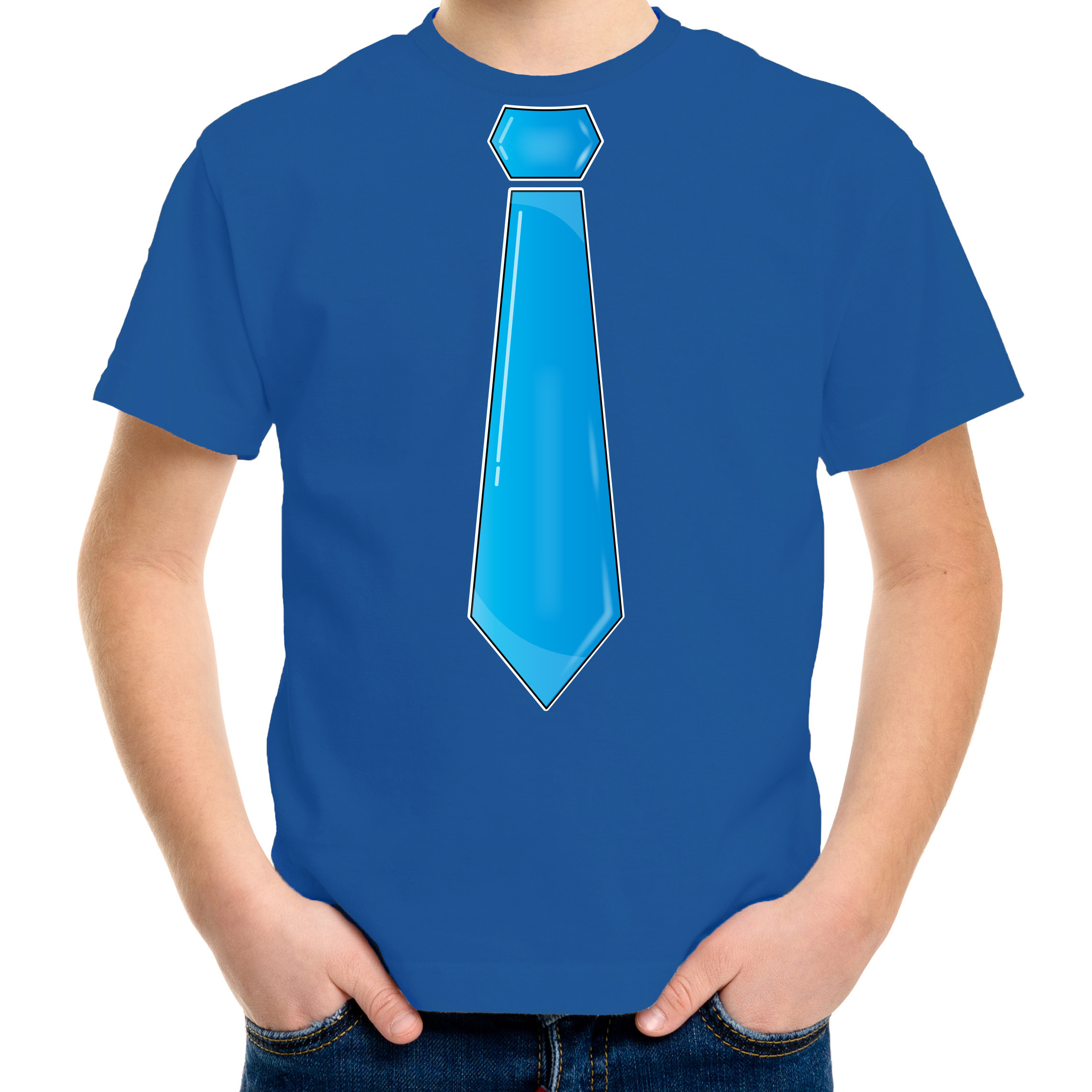 Verkleed t-shirt voor kinderen stropdas blauw jongen carnaval-themafeest kostuum