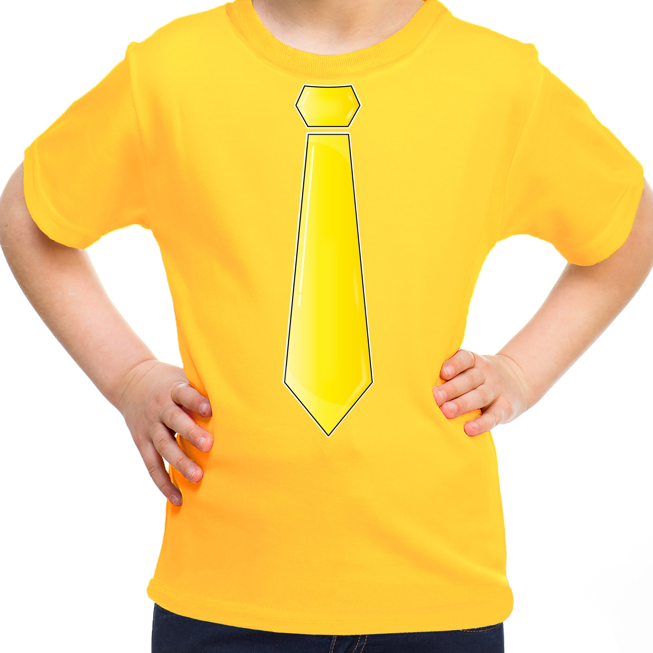 Verkleed t-shirt voor kinderen stropdas geel meisje carnaval-themafeest kostuum
