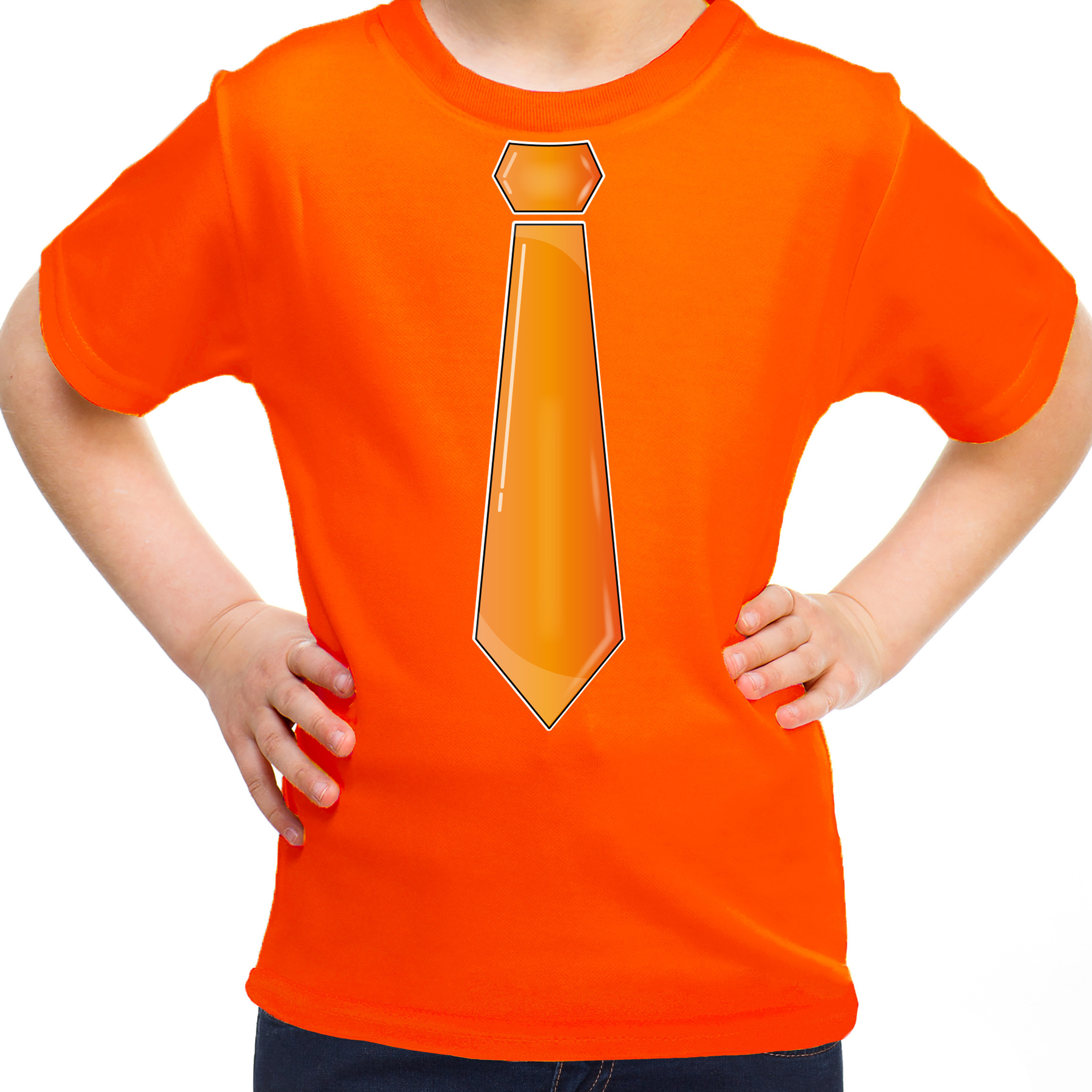 Verkleed t-shirt voor kinderen stropdas oranje meisje carnaval-themafeest kostuum