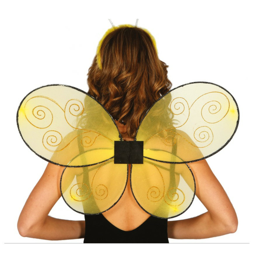 Verkleed vleugels bij-vlinder geel voor dames-meisjes Carnavalskleding-accessoires