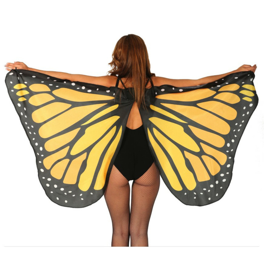Verkleed vleugels vlinder geel-zwart voor dames Carnavalskleding-accessoires