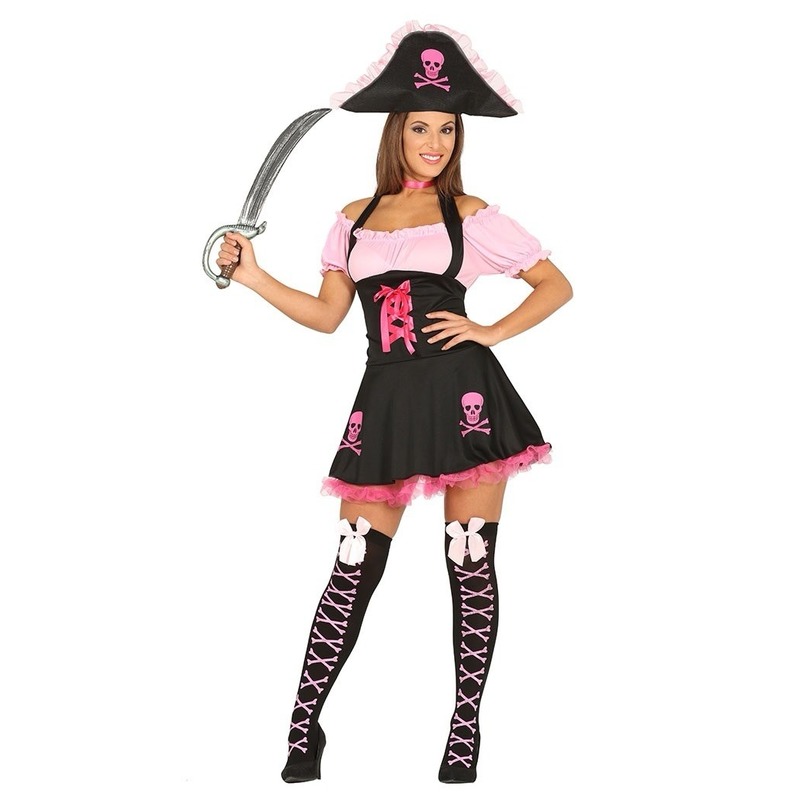 Verkleedjurk piraat zwart-roze
