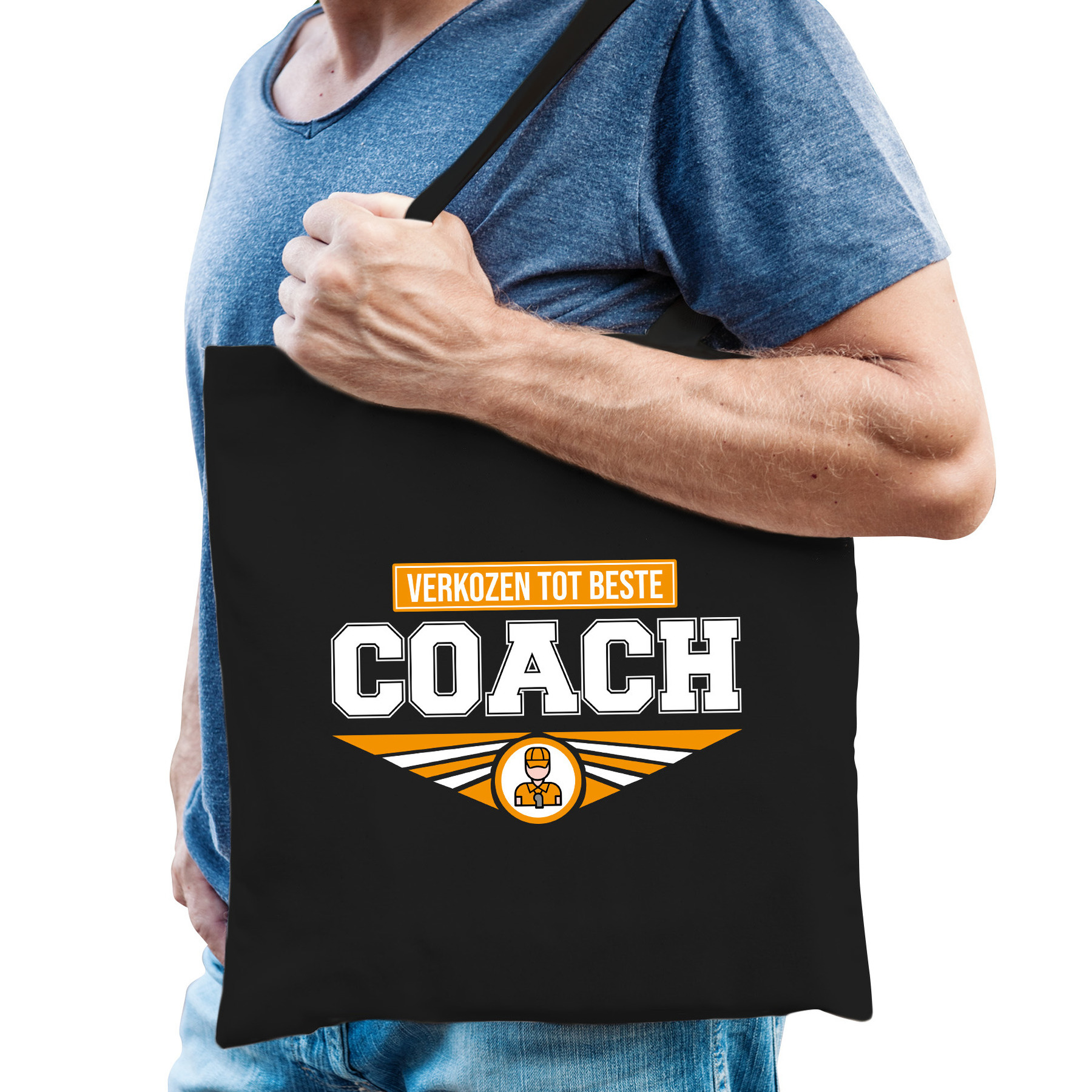 Verkozen tot beste coach katoenen tas zwart voor heren cadeau tasjes