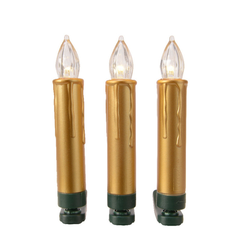 Verlichte kaarsen op clip draadloos goud- 10x st- warm wit 10 cm