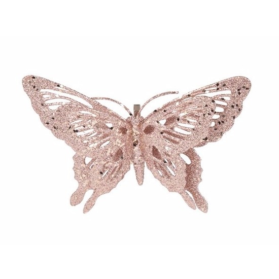 Vlinder versiering roze op clip 15 x 11 cm
