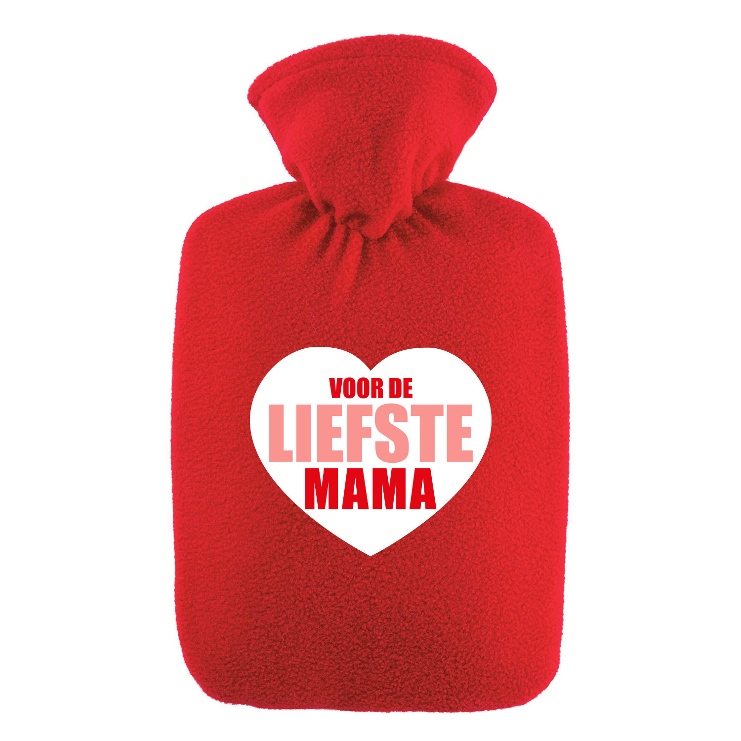 Voor de liefste mama kruik- warmwaterkruik rood 1,8 liter met fleece hoes