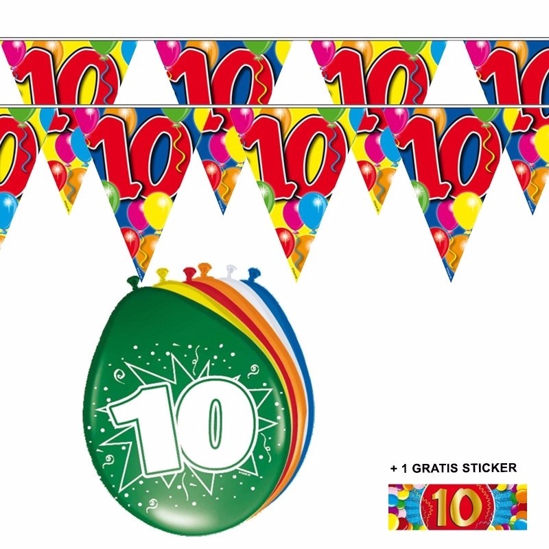 Voordeelverpakking 10 jaar met 2 slingers en ballonnen