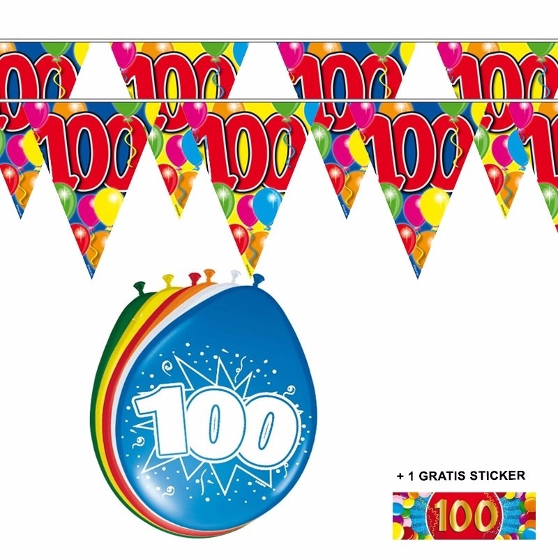 Voordeelverpakking 100 jaar met 2 slingers en ballonnen