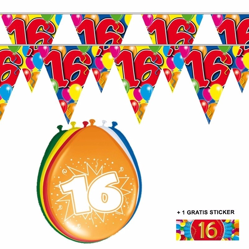 Voordeelverpakking 16 jaar met 2 slingers en ballonnen