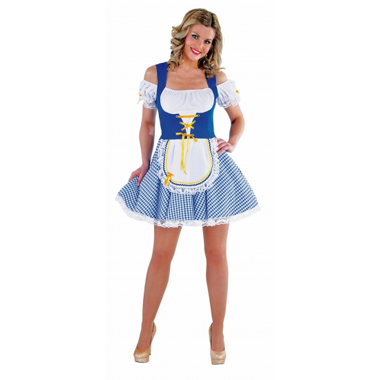 Voordelige carnavalskleding blauwe-witte dirndl korte jurk voor dames