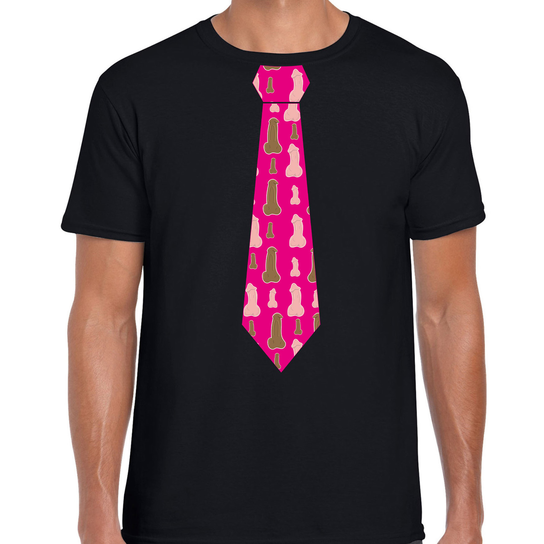 Vrijgezellen-thema-verkleed feest stropdas t-shirt piemels zwart heren