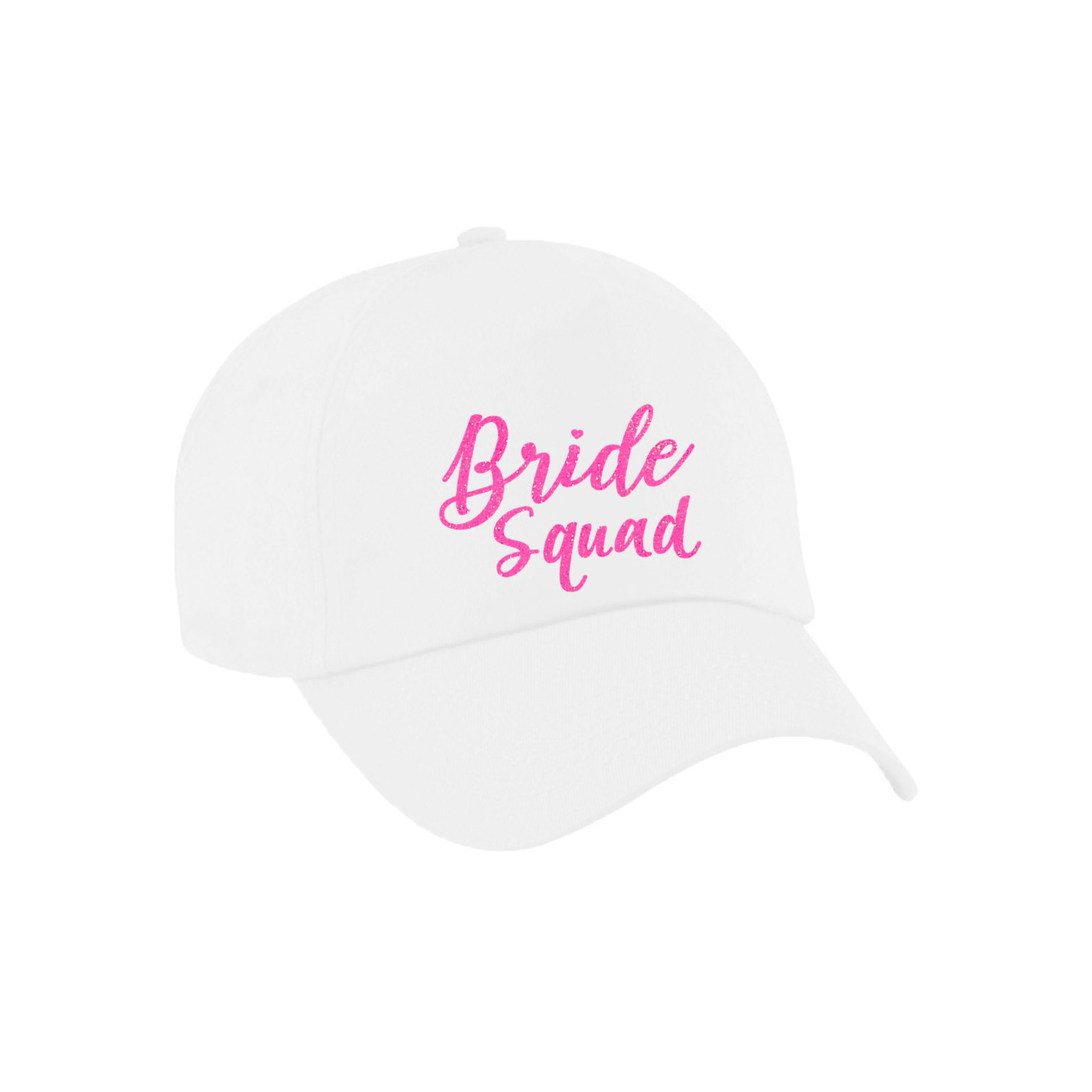 Vrijgezellenfeest pet voor dames Bride Squad wit roze glitters bruiloft-trouwen