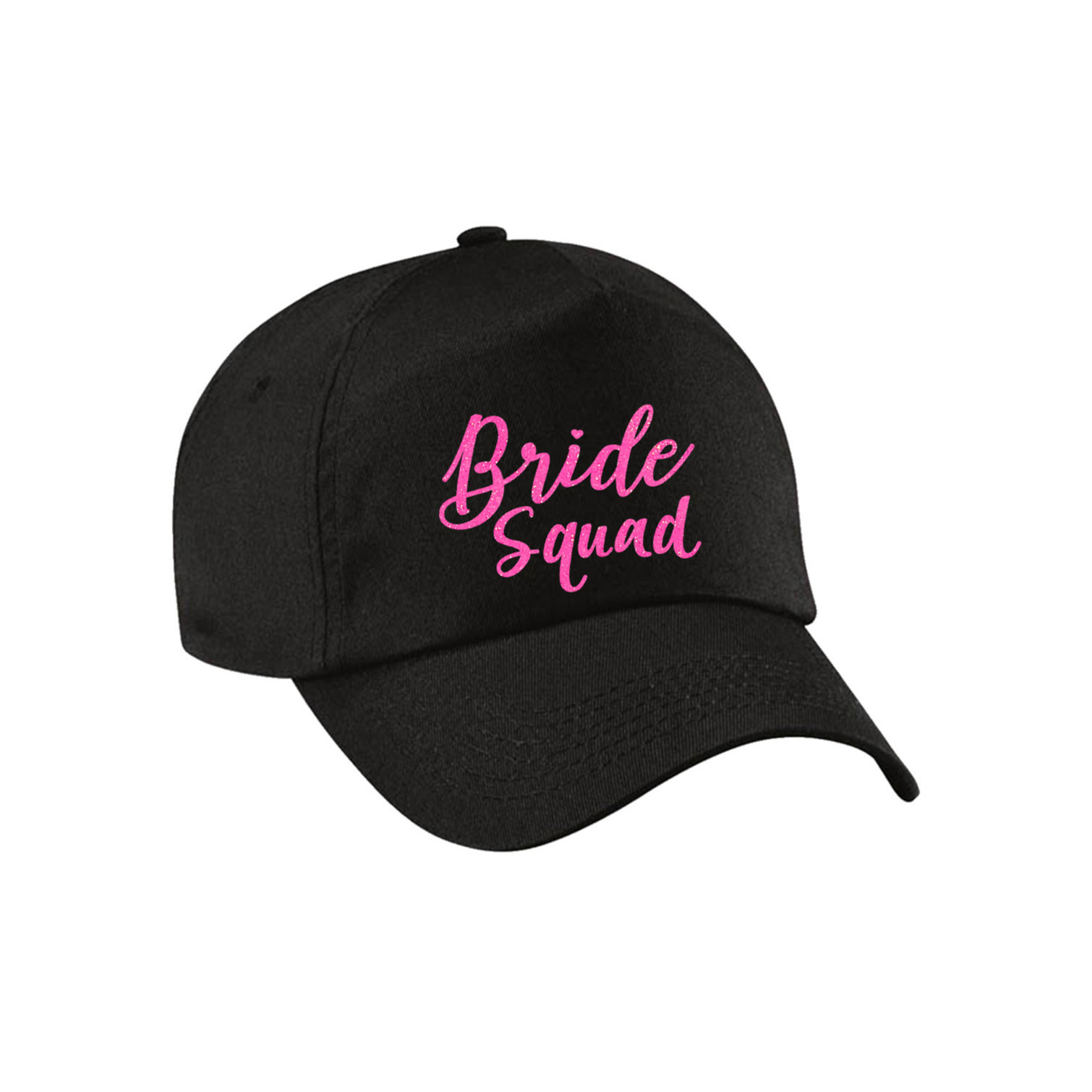 Vrijgezellenfeest pet voor dames Bride Squad zwart roze glitters bruiloft-trouwen