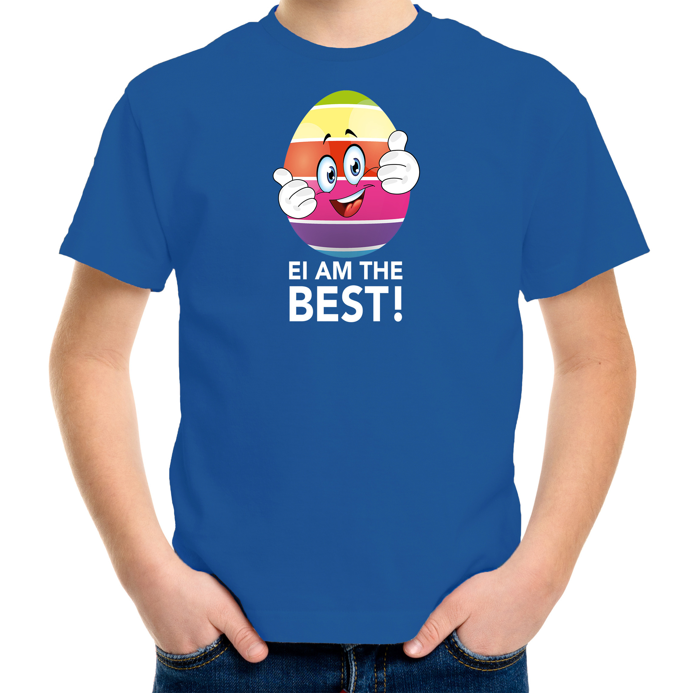 Vrolijk Paasei ei am the best t-shirt blauw voor kinderen Paas kleding-outfit