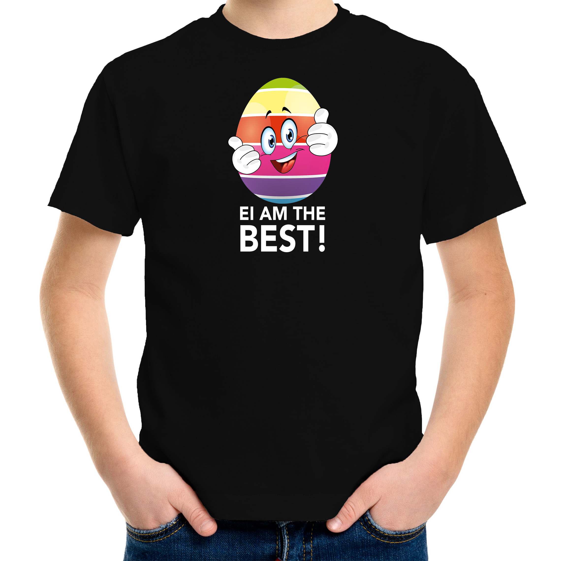 Vrolijk Paasei ei am the best t-shirt zwart voor kinderen Paas kleding-outfit